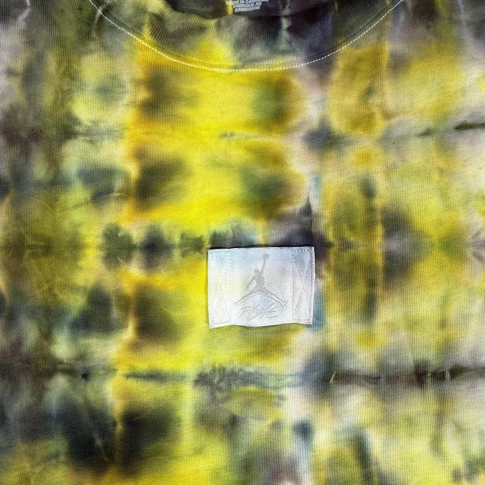 Jordan T-Shirt‎ Mens XL Yellow Olive Tie Dye Flight Jumpman Logo CUSTOM OOAK